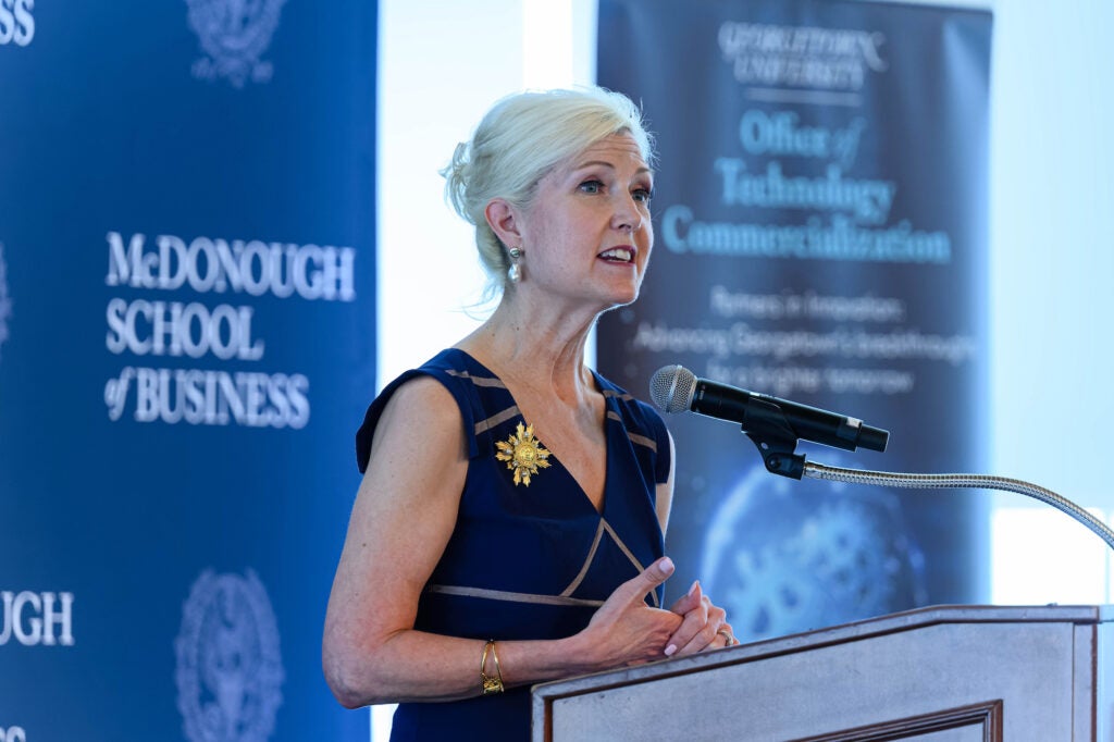 Elizabeth Dougherty, northeast regional outreach director at the U.S. Patent and Trademark Office, speaks.