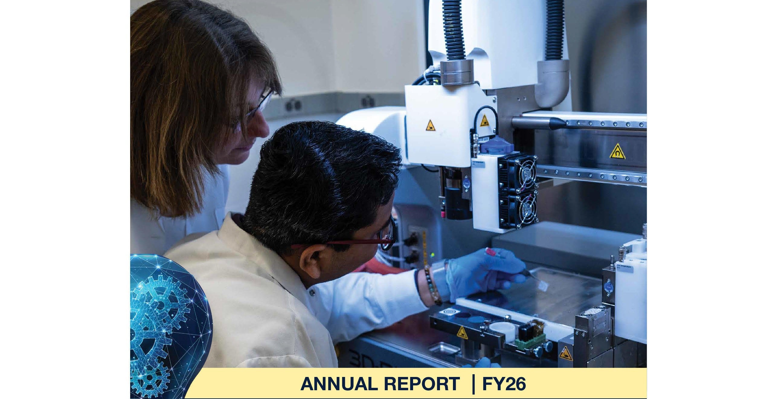 Cover of the 2026 annual report showing scientists at work