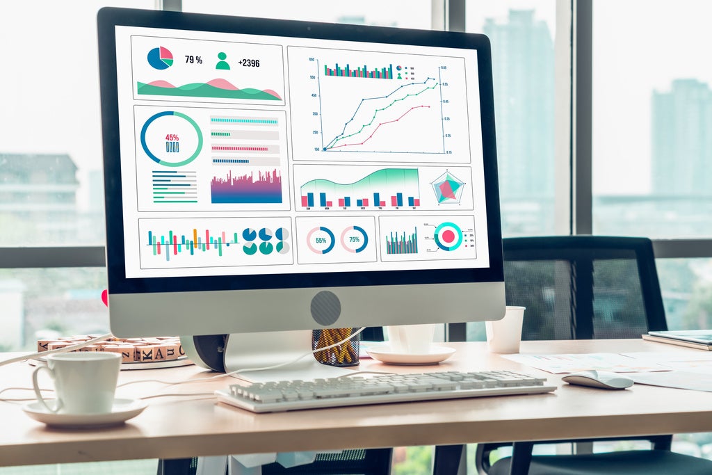 Computer with graphs and charts